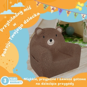 Izabell Fotel miś dla dzieci – tkanina Teddy, piankowe siedzisko, brązowy